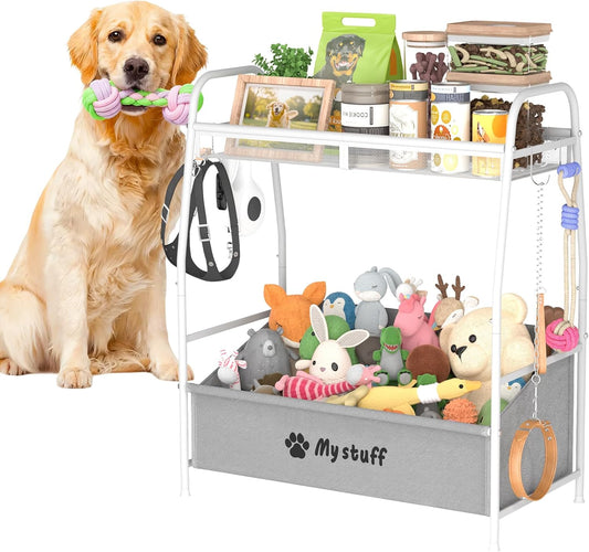 Large Dog Toy Basket, Toy Box for Dogs, Pet Toys Bin Dog Metal Wire Basket for Toys, Food Storage, Storage Organizer Chest Storage, Toy Box for Living Room Area (White)