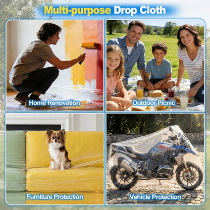 6 Pack Plastic Drop Cloths for Painting 9X12Ft - Disposable Premium Plastic Tarp for Painting, Lightweight Drop Cloth for Painting for Furniture & Floor Protection