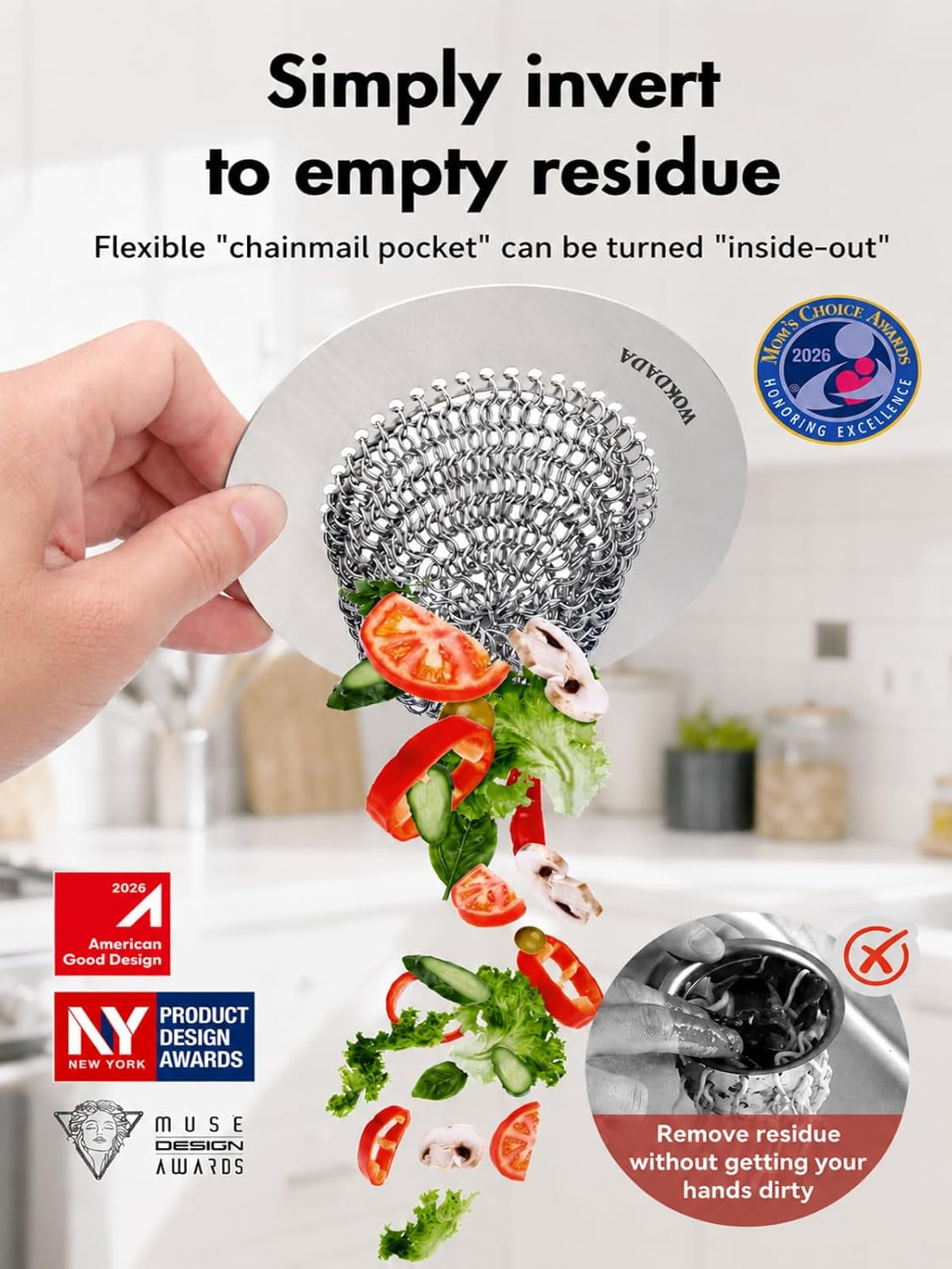 Reversible Kitchen Sink Drain Strainer, Anti-Clog Flat Edge Design | Anti-Slip Fit, Fast Drainage, Easy Flip Cleaning, Standard Sink Fit, Large Capacity, 304 Stainless Steel, Patented Design