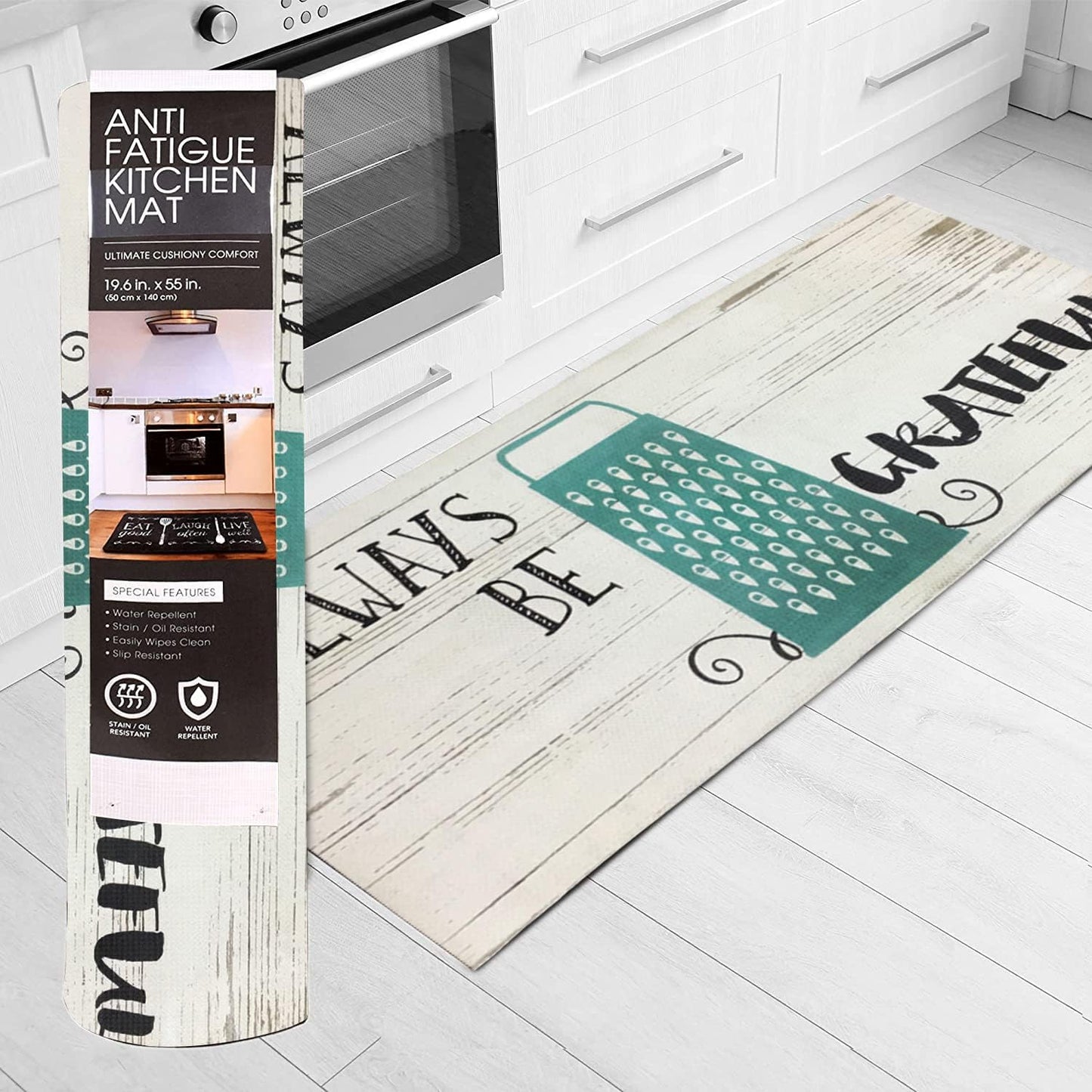 Kitchen Mat Cushioned anti Fatigue Floor Mat,19.6"X55", Thick Non Slip Waterproof Kitchen Rugs and Mats, Standing Mat for Kitchen,Floor,Home,Office,Desk,Sink,Laundry (Always Be Grateful)