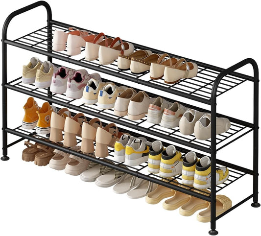 Shoe Rack Long 3 Tier Metal Shoe Organizer Metal Wide Shoe Shelf for Closet Entryway Bedroom Large Capacity Black