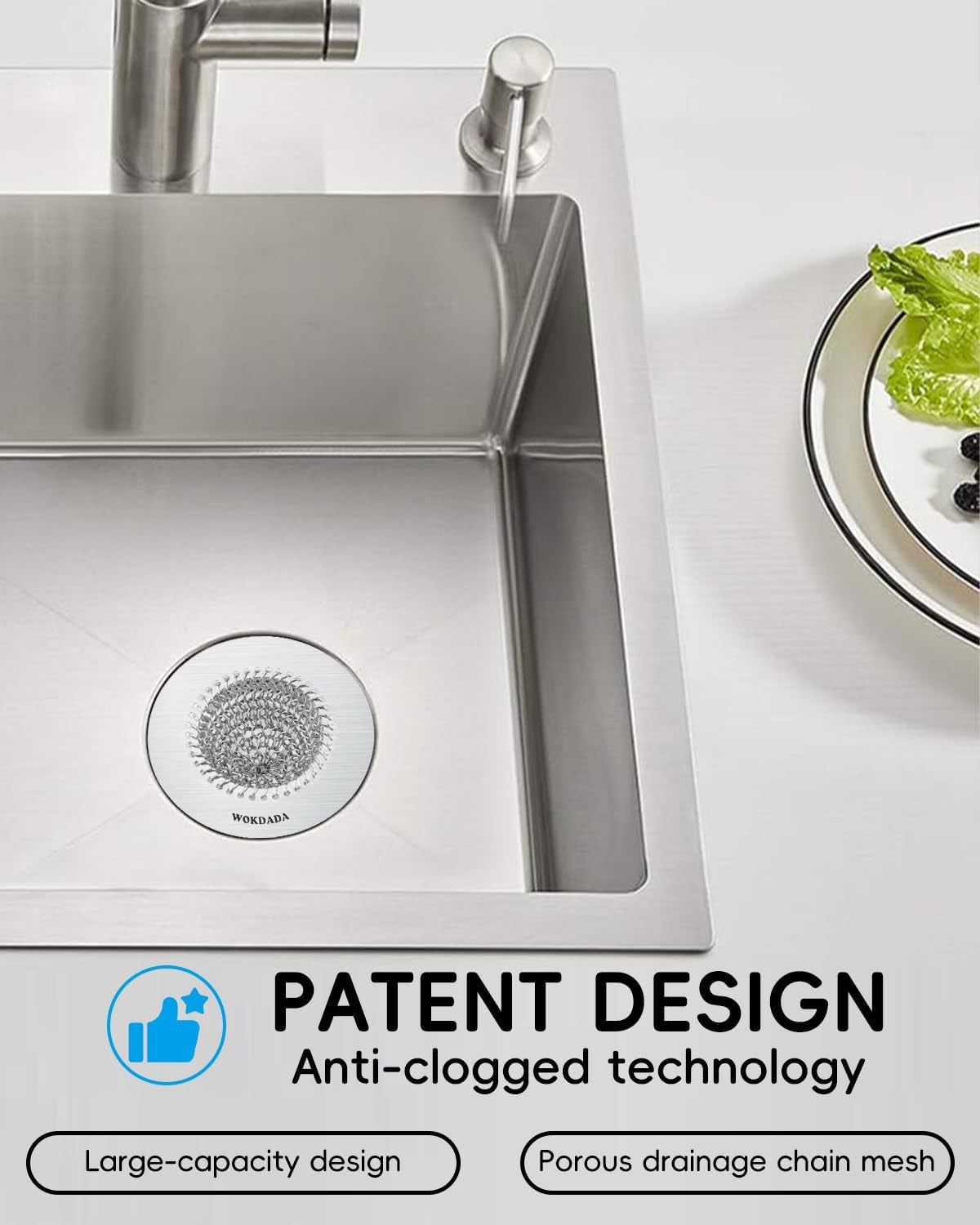Reversible Kitchen Sink Drain Strainer, Anti-Clog Flat Edge Design | Anti-Slip Fit, Fast Drainage, Easy Flip Cleaning, Standard Sink Fit, Large Capacity, 304 Stainless Steel, Patented Design