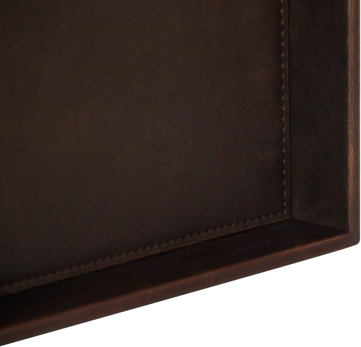 Decorative Vanity Tray, Desktop Storage Organizer, Catchall Tray, Valet Tray, Nightstand or Dresser Organizer, PU Faux Leather Bathroom Tray, Brown, 10.2 X 8.4 X 1.8 Inches