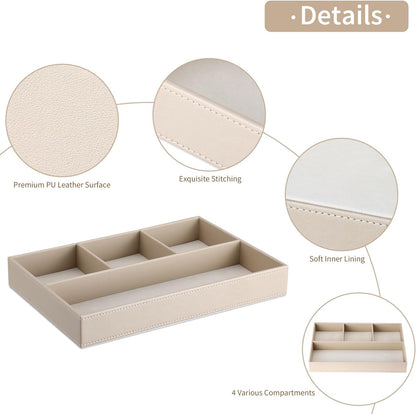 PU Leather Valet Tray, Stackable Jewelry Trays for Dresser, Drawer Nightstand Organizer Bedside Trays for Men Women, Entryway Desk Catchall Tray for Trinket, Key, Purse, Watch, Cologne, Beige