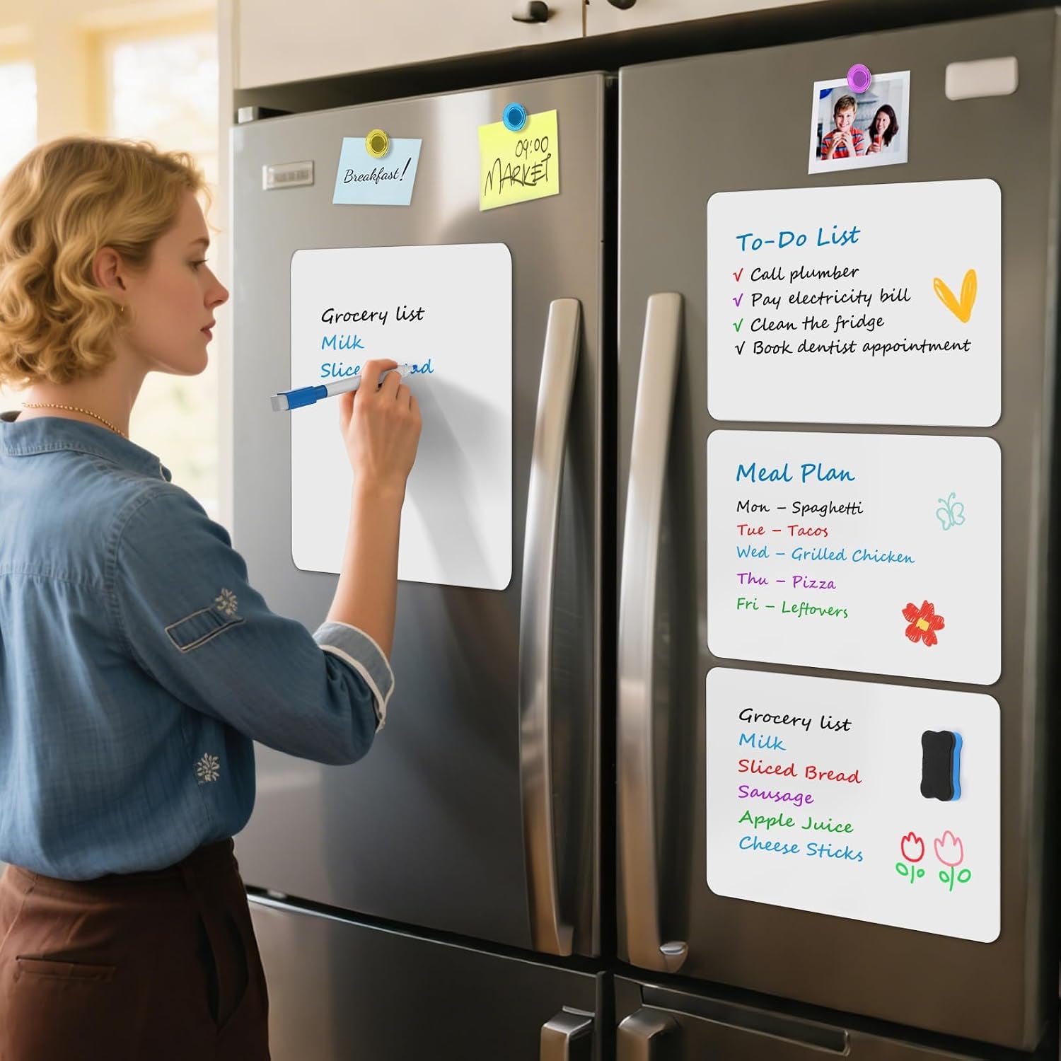 Magnetic Whiteboard for Fridge 12X8 White 5 Pack | Strong Magnet, Dry Erase, Reusable, Easy Clean, Stain Resistant, Meal Planner, Grocery List, Family Notes, Kitchen Organizer