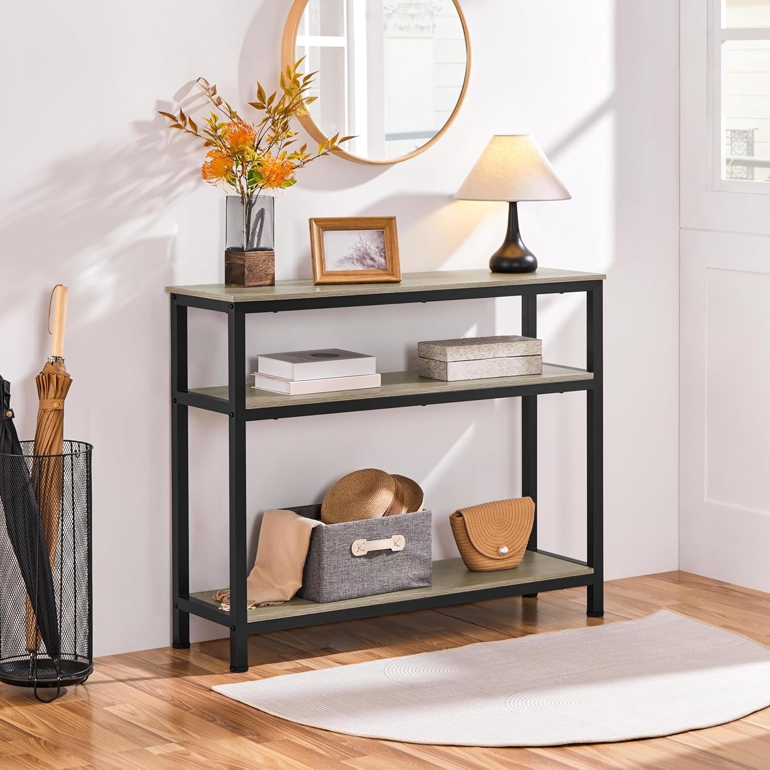 Yaheetech Entryway Table with Storage Shelves, 40 Inch Console Table with Metal Frame, Wood behind Couch Sofa Tables for Entryway, Living Room, Gray