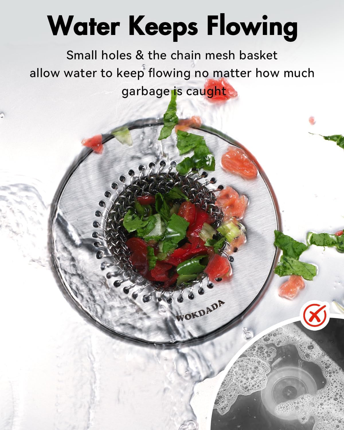 Reversible Kitchen Sink Drain Strainer, Anti-Clog Flat Edge Design | Anti-Slip Fit, Fast Drainage, Easy Flip Cleaning, Standard Sink Fit, Large Capacity, 304 Stainless Steel, Patented Design