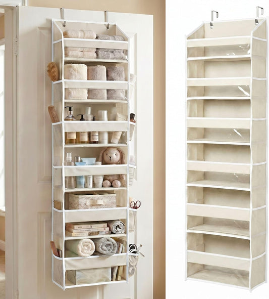 UPGRADED 6 Tiers over the Door Organizer Hanging - 100D EXTRA THICK & 50Lbs HUGE CAPACITY, 12 Side Mesh Pockets over the Door Shoe Organizer, Hanging Closet Organizer (Ivory, 1Pc)