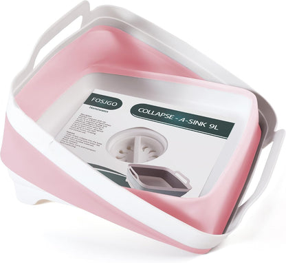 Collapsible Dish Basin with Drain Plug, Foldable Sink, 2.4 Gal (9L) | Space-Saving Wash Basin for Kitchen, Baby Bottles, Vegetable Washing, Camping, RV and Party Beverage Tubs