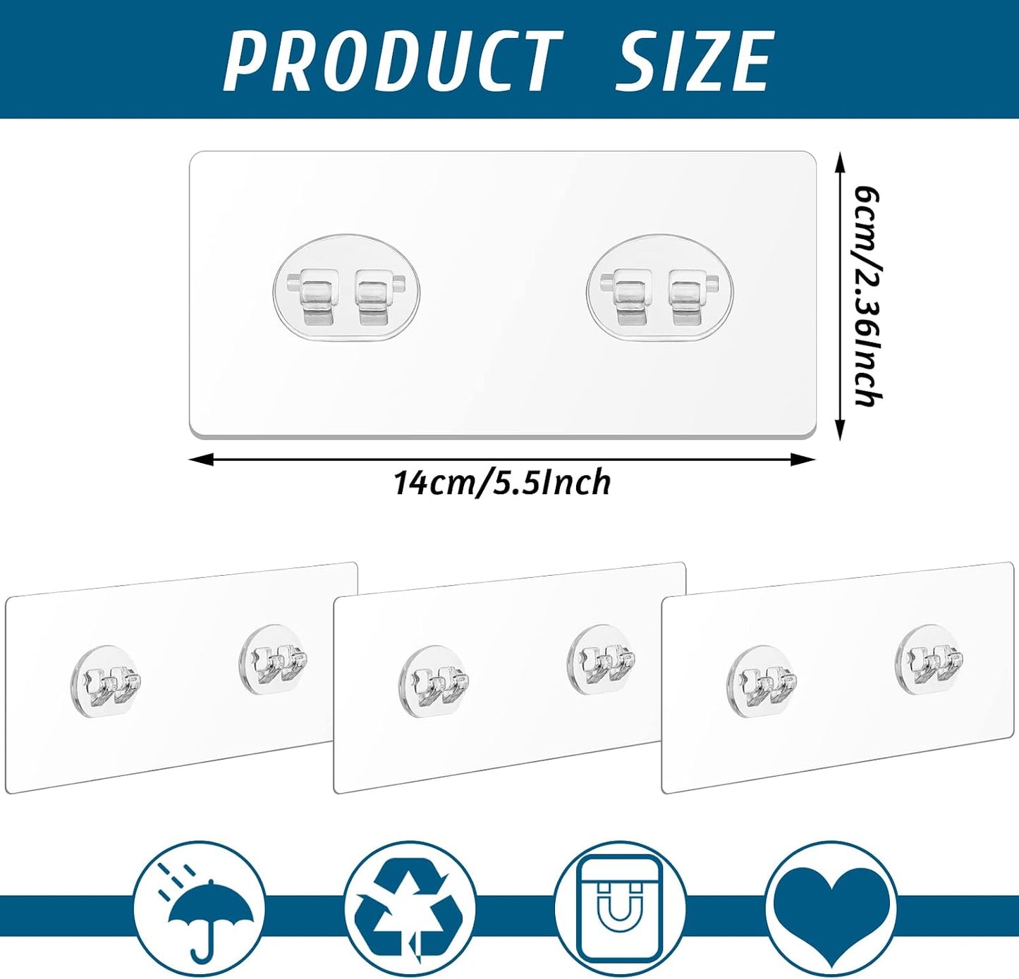 12 Pack Adhesive Hooks Sticker Strong Adhesive Wall Hooks Waterproof Adhesive Hooks for Shower Caddy Adhesive Replacement Clear Strong Sticker Hooks No Drilling Sticky Hanging Hooks (Double Hook)