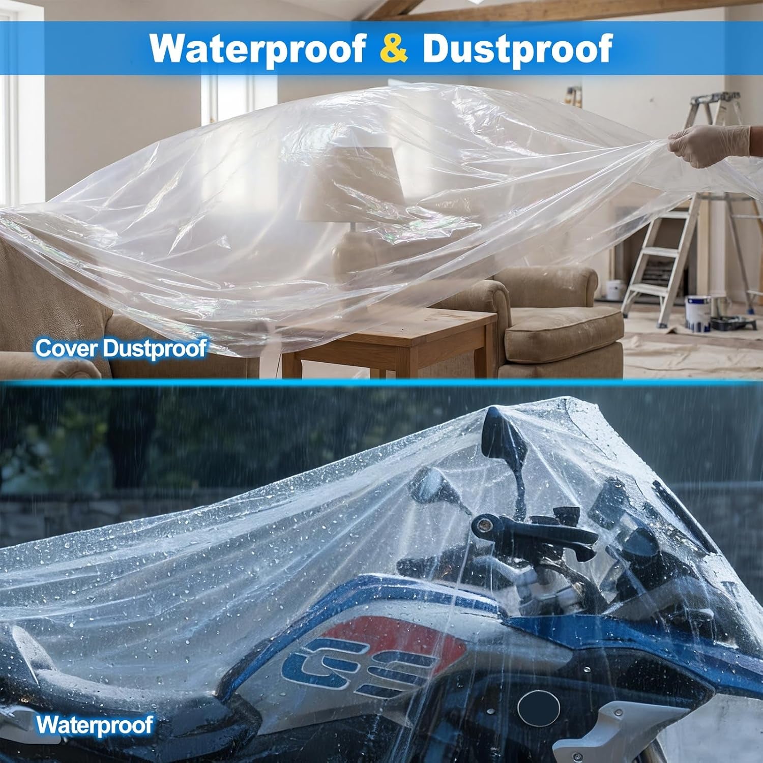 6 Pack Plastic Drop Cloths for Painting 9X12Ft - Disposable Premium Plastic Tarp for Painting, Lightweight Drop Cloth for Painting for Furniture & Floor Protection