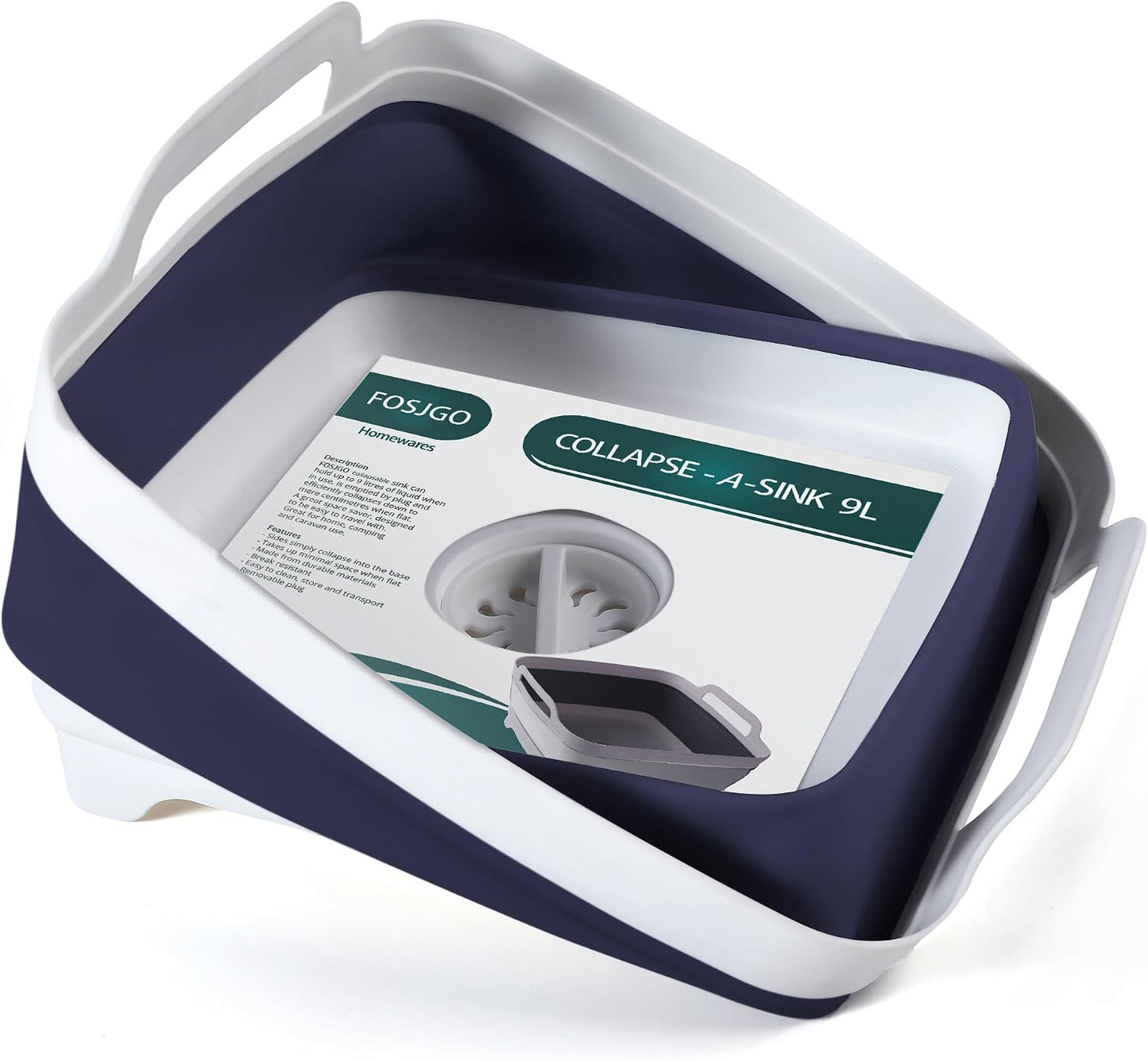 Collapsible Dish Basin with Drain Plug, Foldable Sink, 2.4 Gal (9L) | Space-Saving Wash Basin for Kitchen, Baby Bottles, Vegetable Washing, Camping, RV and Party Beverage Tubs