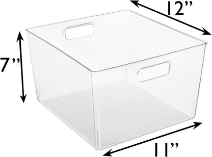Clear Plastic Storage Bins – XL 4 Pack Perfect for Kitchen,Fridge, Pantry Organization, Cabinet Organizers