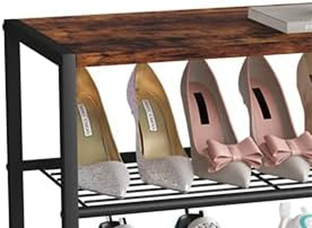 3-Tier Shoe Rack, Shoe Storage Shelf, Industrial Shoe Tower, Narrow Shoe Organizer for Closet Entryway, Small Shoe Rack Table with Durable Metal Shelves, Rustic Brown