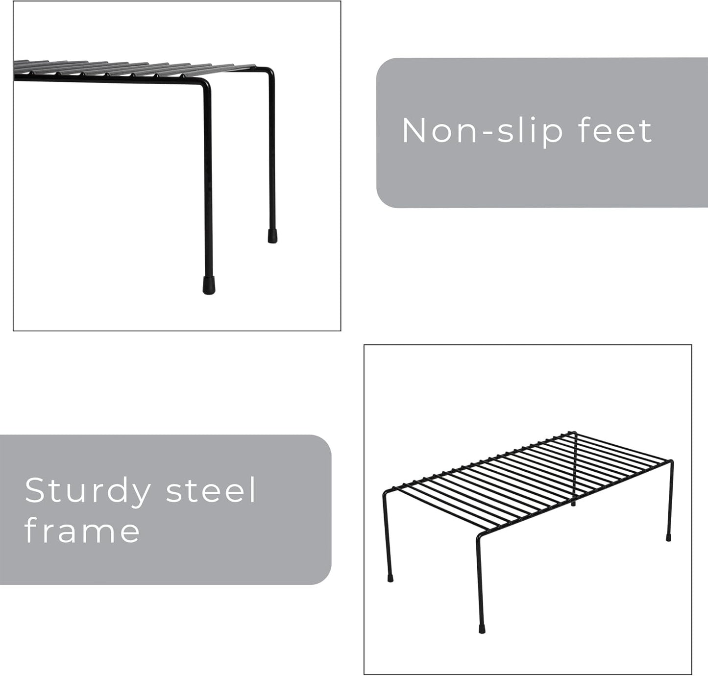 Large Classic Storage Shelf (8.5 x 16 in.) - Durable Steel Pantry Organizer with Rust-Resistant Finish and Non-Slip Feet for Efficient Home Organization and Storage
