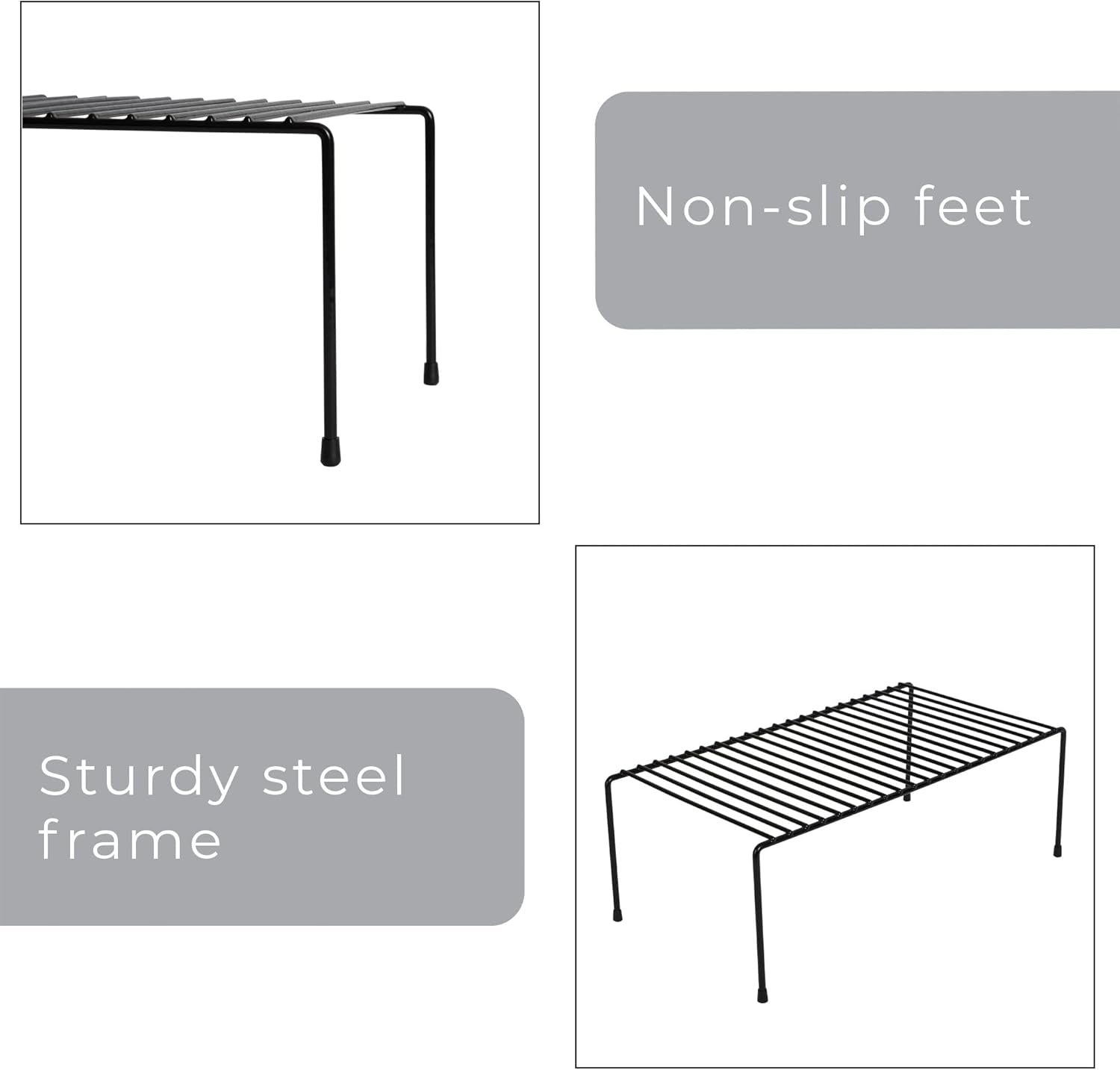 Large Classic Storage Shelf (8.5 x 16 in.) - Durable Steel Pantry Organizer with Rust-Resistant Finish and Non-Slip Feet for Efficient Home Organization and Storage