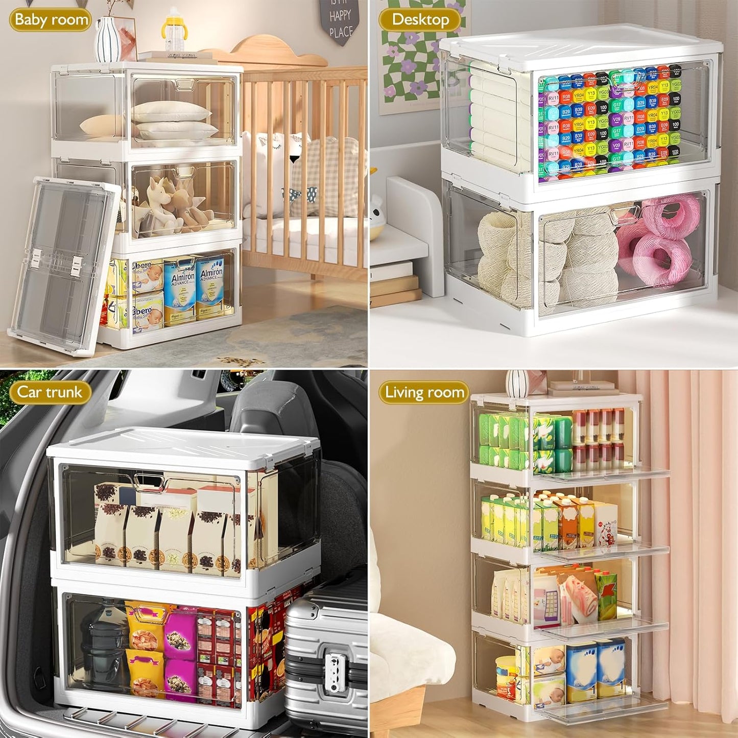 Clear Storage Bin Set with Lids - 3 Pack, Stackable and Durable Plastic Folding Bins for Bedroom, Living Room, and Study, 23 QT Capacity with Magnetic Closure
