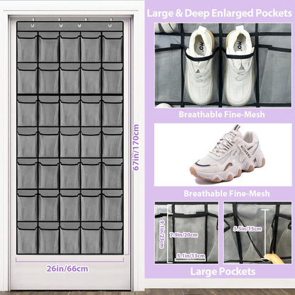 35 Large Pockets over the Door Shoe Organizer, Extra Sturdy Oxford Fabric Hanging Shoe Rack for Door Closet, Wall Mesh Shoe Storage Holder for Mens Women Shoes (Grey)