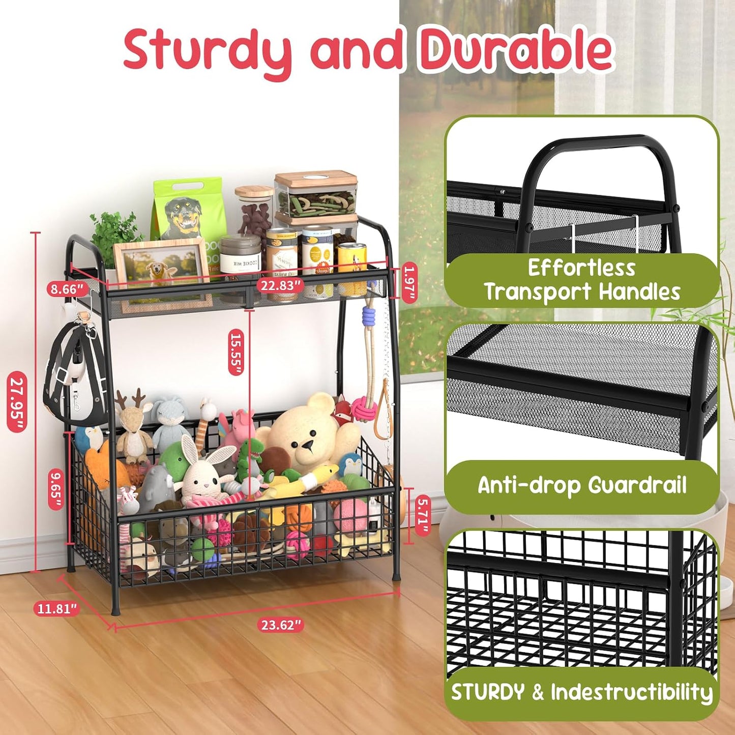 Indestructible Large Dog Toy Basket, Toy Box for Dogs,Pet Toys Bin Dog Metal Wire Basket for Toys, Food Storage, Storage Organizer Chest Storage, Toy Box for Living Room Area (Black)