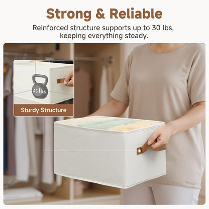 Closet Organizers and Storage Bins, Foldable Shelf Baskets, Clothes Storage Basket for Organization, Ivory White, 3-Pack, Large