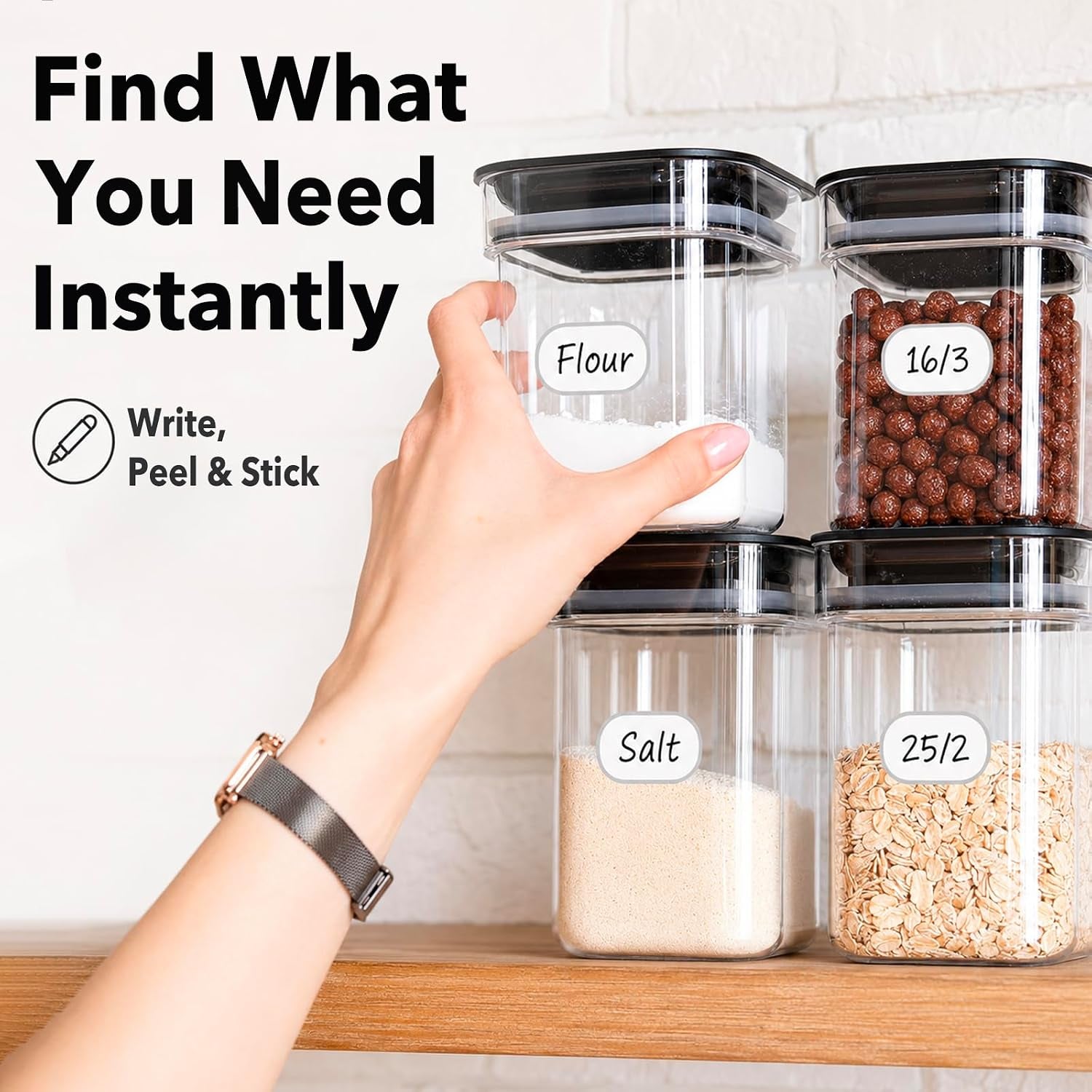 Waterproof Kitchen Labels for OXO POP Containers, 64-Pack, 2 Sizes | Removable Writable Food Storage Stickers, Tear-Resistant Pantry Organization Decals for Plastic and Glass Jars
