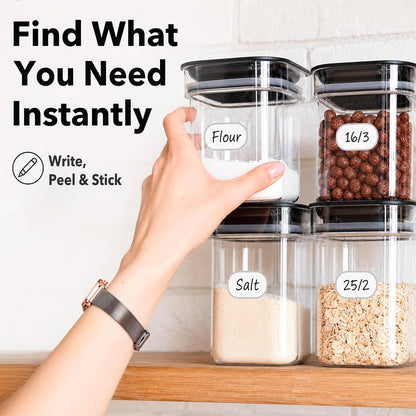 Waterproof Kitchen Labels for OXO POP Containers, 64-Pack, 2 Sizes | Removable Writable Food Storage Stickers, Tear-Resistant Pantry Organization Decals for Plastic and Glass Jars