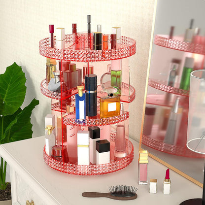 360-Degree Rotating Makeup Organizer with Extra Large Capacity, Removable 7-Layer Cosmetics Storage for Countertop - Ideal for Skincare and Perfume (Pink)