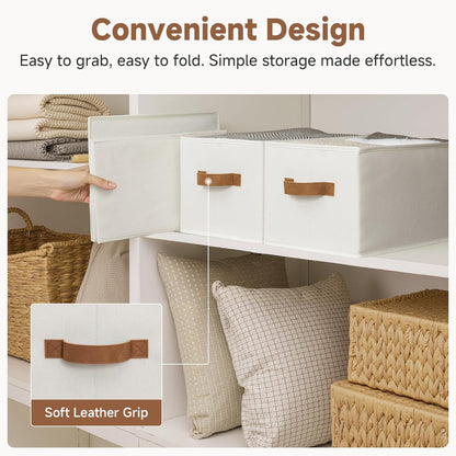 Closet Organizers and Storage Bins, Foldable Shelf Baskets, Clothes Storage Basket for Organization, Ivory White, 3-Pack, Large
