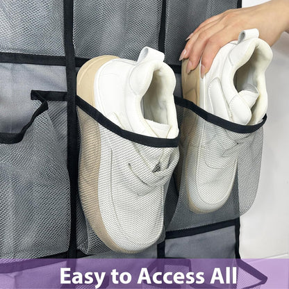 35 Large Pockets over the Door Shoe Organizer, Extra Sturdy Oxford Fabric Hanging Shoe Rack for Door Closet, Wall Mesh Shoe Storage Holder for Mens Women Shoes (Grey)