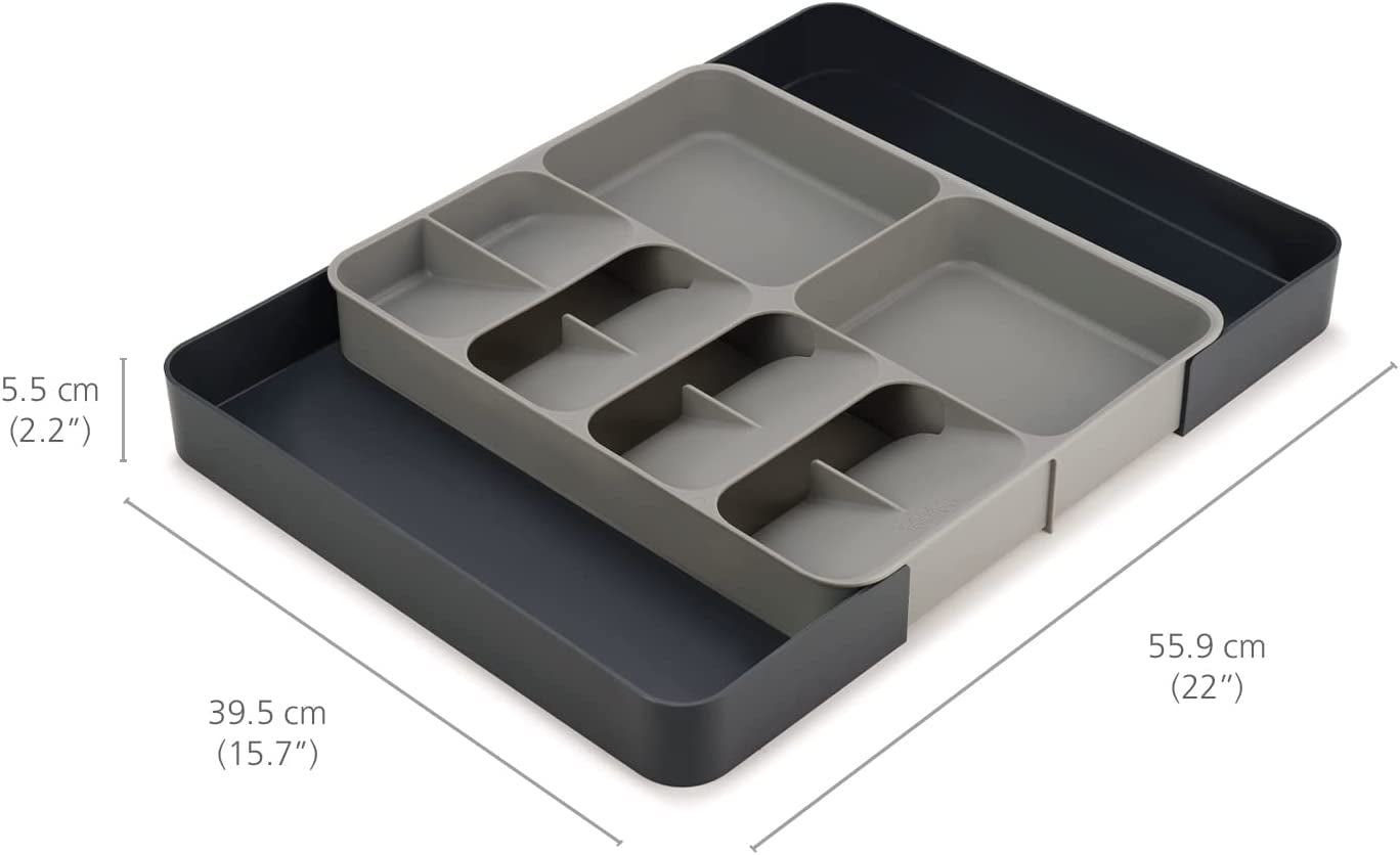 Joseph Joseph Drawerstore Expanding Flatware Cutlery, Utensil & Gadgets Organiser, Expandable in Drawer Space Saving Tray- Grey