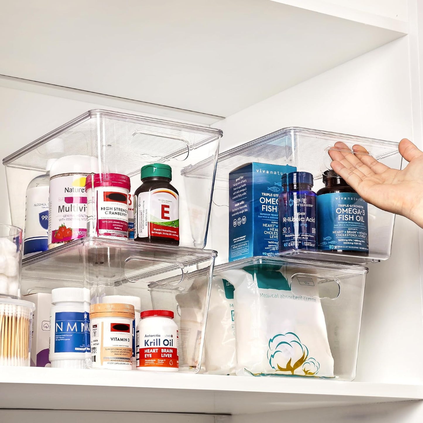 6-Pack Clear Stackable Storage Bins with Lids - Large Plastic Containers with Handles for Pantry, Bathroom, Cabinet, Kitchen, Fridge, and Closet Organization