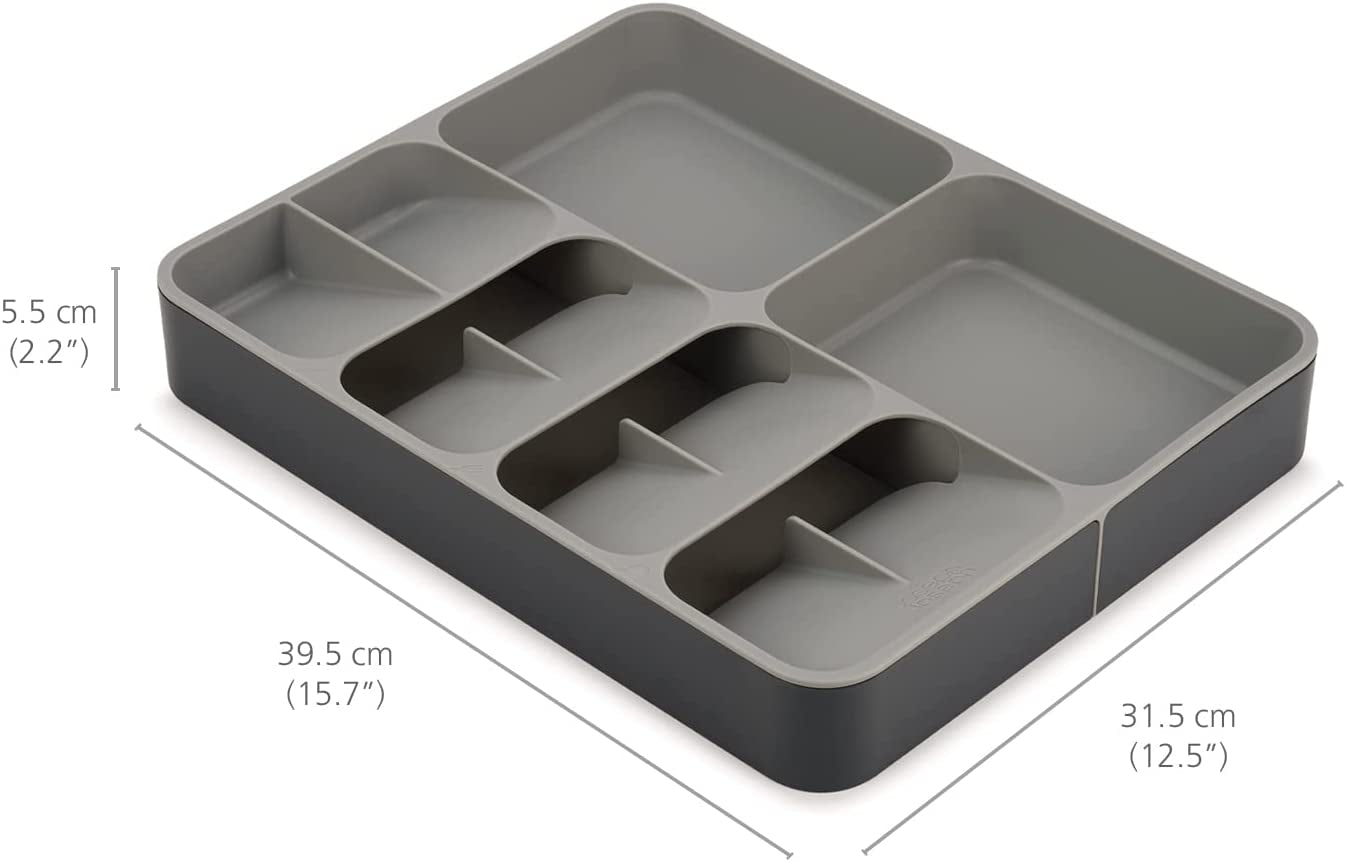 Joseph Joseph Drawerstore Expanding Flatware Cutlery, Utensil & Gadgets Organiser, Expandable in Drawer Space Saving Tray- Grey