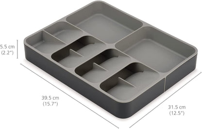 Joseph Joseph Drawerstore Expanding Flatware Cutlery, Utensil & Gadgets Organiser, Expandable in Drawer Space Saving Tray- Grey