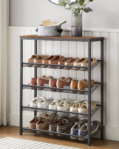 VASAGLE Shoe Rack for Entryway, Freestanding, Adjustable, Industrial | 5-Tier Shoe Rack Organizer with Storage Shelves and Spacious Top, Rustic Brown and Ink Black ULBS038B01
