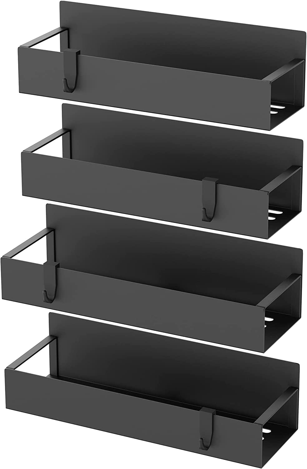 Metal Magnetic Spice Rack for Refrigerator Black, 4 Pack | Magnetic Shelves Heavy Duty for Fridge in Kitchen, Seasoning Storage Organizer, for Oven Washer and Dryer, for Heavier Items