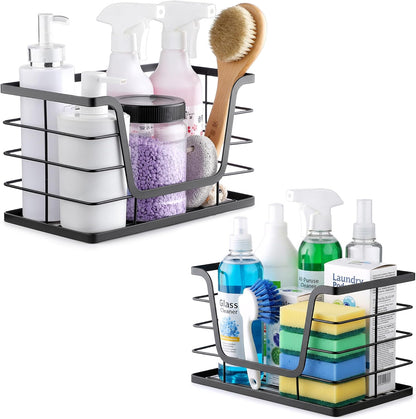 2 Pack Storage Stackable Kitchen Laundry Organizers with Bamboo Top, Large Trash Bag Holder and Small Garbage Bag Dispenser for Countertop Organization