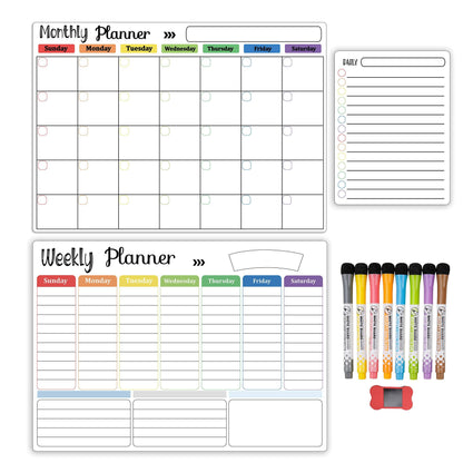 Dry Erase Whiteboard. Magnetic Dry Erase Calendar Board for Fridge Includes 8 Markers - Weekly Meal Planner Whiteboard, Grocery List and Notepad for Kitchen Refrigerator