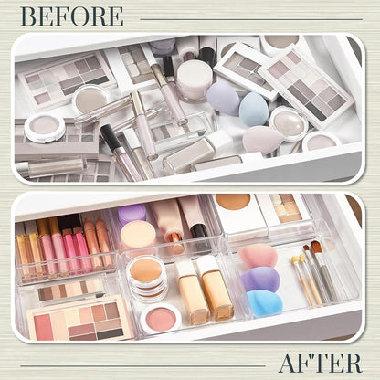 Simplesort 6-Piece Stackable Clear Drawer Organizer Set | 6" X 6" X 2" Square Trays | Small Makeup Vanity Storage Bins and Office Desk Drawer Dividers | Made in USA