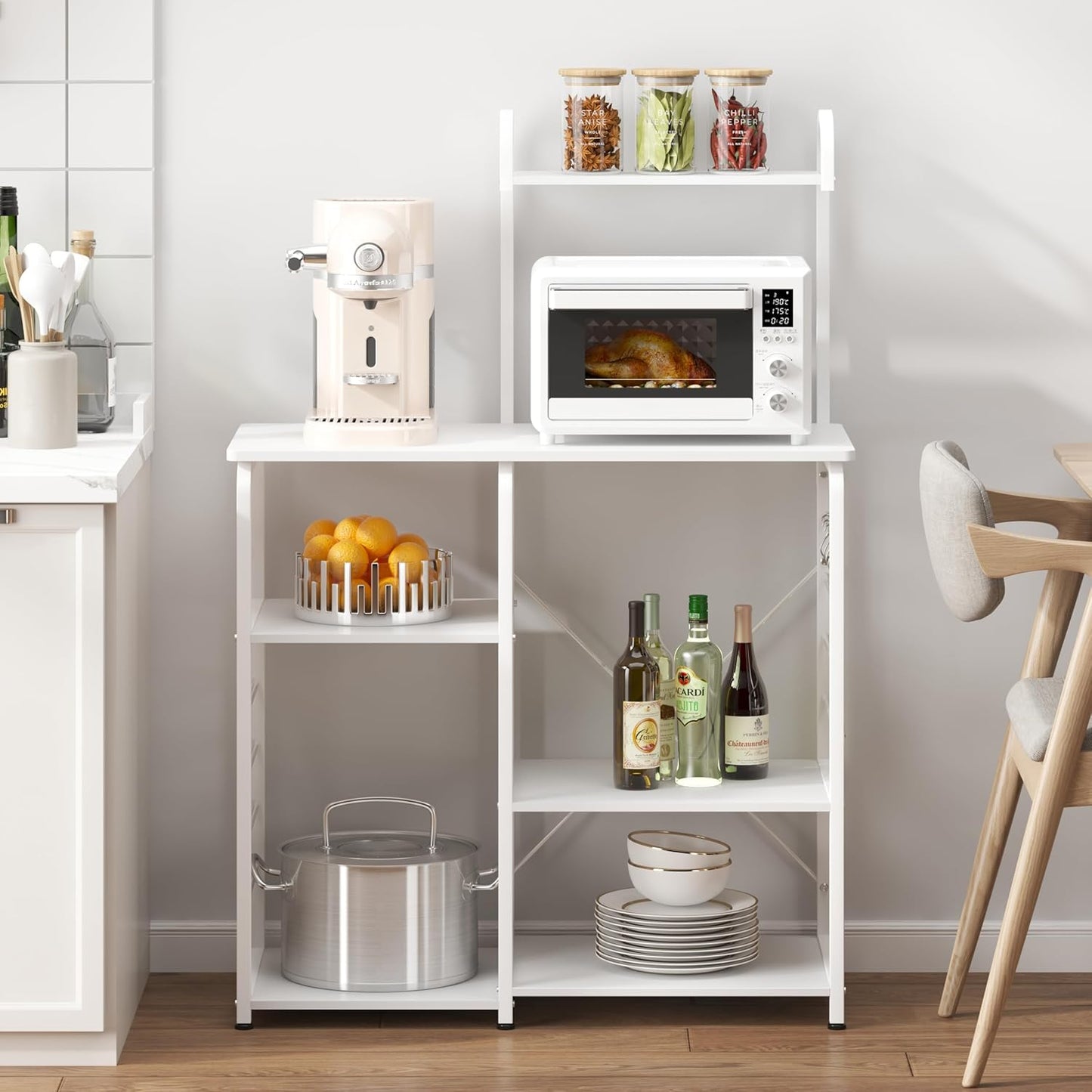Microwave Stand Kitchen Cart, Microwave Cart Stand 35.4 Inches, Kitchen Utility Storage 3-Tierx4-Tier for Baker and Rack and Spice Rack Organizer Workstation Shelf,White