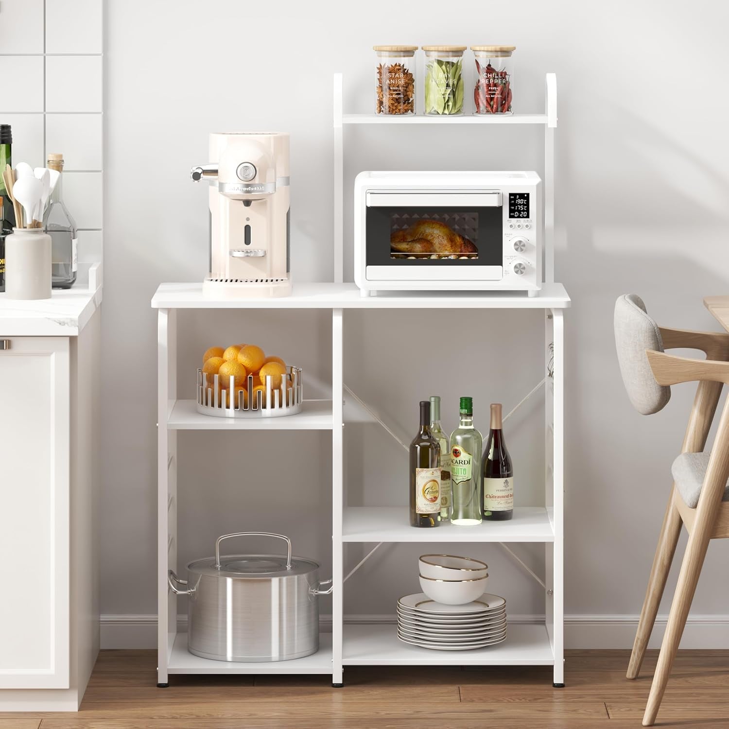 Microwave Stand Kitchen Cart, Microwave Cart Stand 35.4 Inches, Kitchen Utility Storage 3-Tierx4-Tier for Baker and Rack and Spice Rack Organizer Workstation Shelf,White