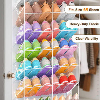 20-30 Pairs over the Door Shoe Organizer, Transparent PVC Hanging Shoe Rack for Closet, 10-Tier Door Shoes Storage, Crystal-Clear Visibility Fit All the Family'S Sneakers, Boots, Heels, White Frame