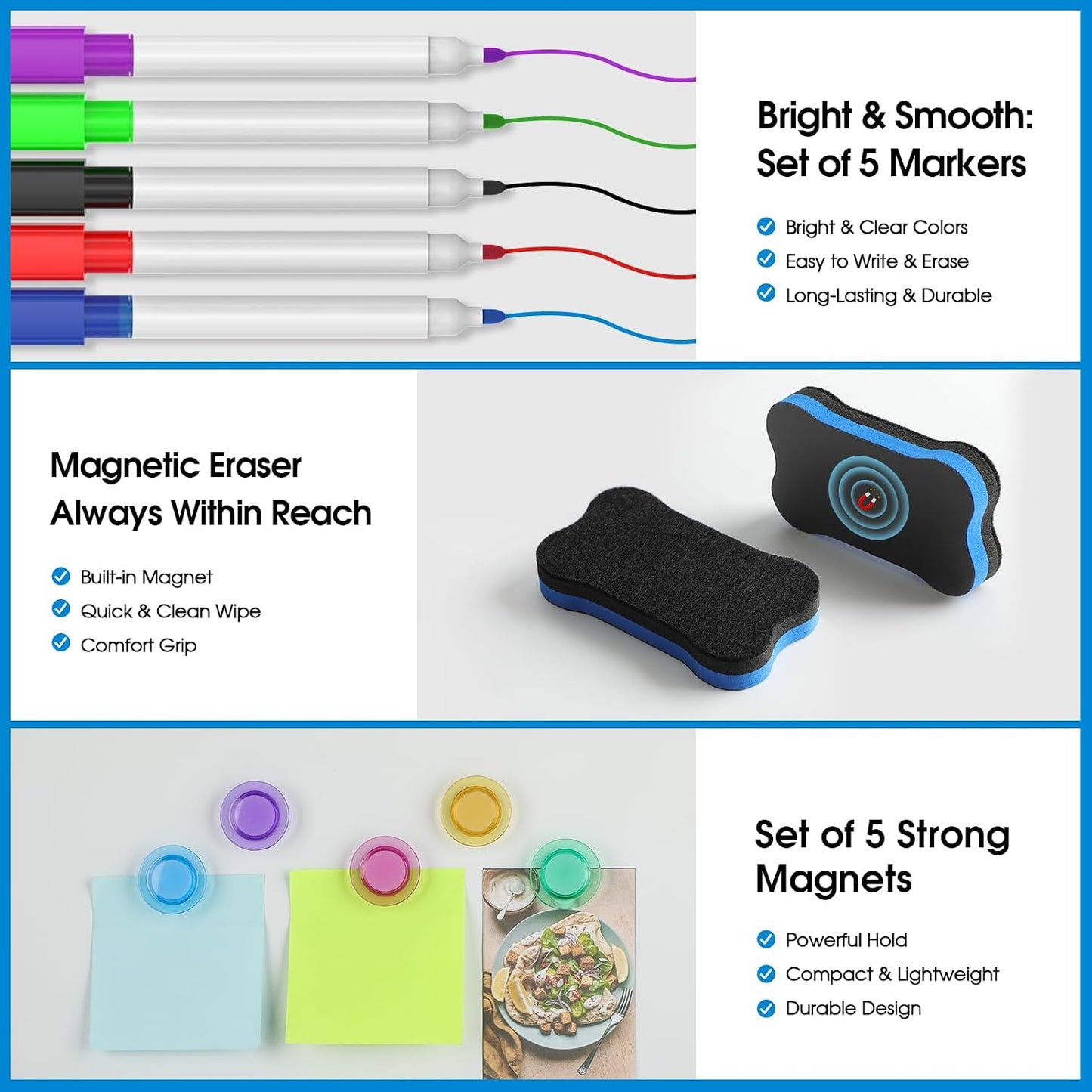 Magnetic Whiteboard for Fridge 12X8 White 5 Pack | Strong Magnet, Dry Erase, Reusable, Easy Clean, Stain Resistant, Meal Planner, Grocery List, Family Notes, Kitchen Organizer