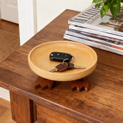 Wood Key Bowl for Entryway Table, Key Tray, Jewelry Tray, Valet Tray with 2 Cute Duck Feet, for Rings, Coins, Bracelets Watches
