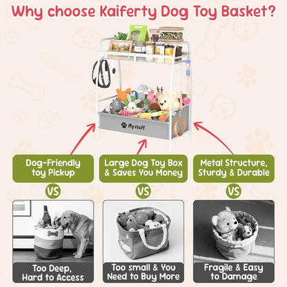 Large Dog Toy Basket, Toy Box for Dogs, Pet Toys Bin Dog Metal Wire Basket for Toys, Food Storage, Storage Organizer Chest Storage, Toy Box for Living Room Area (White)