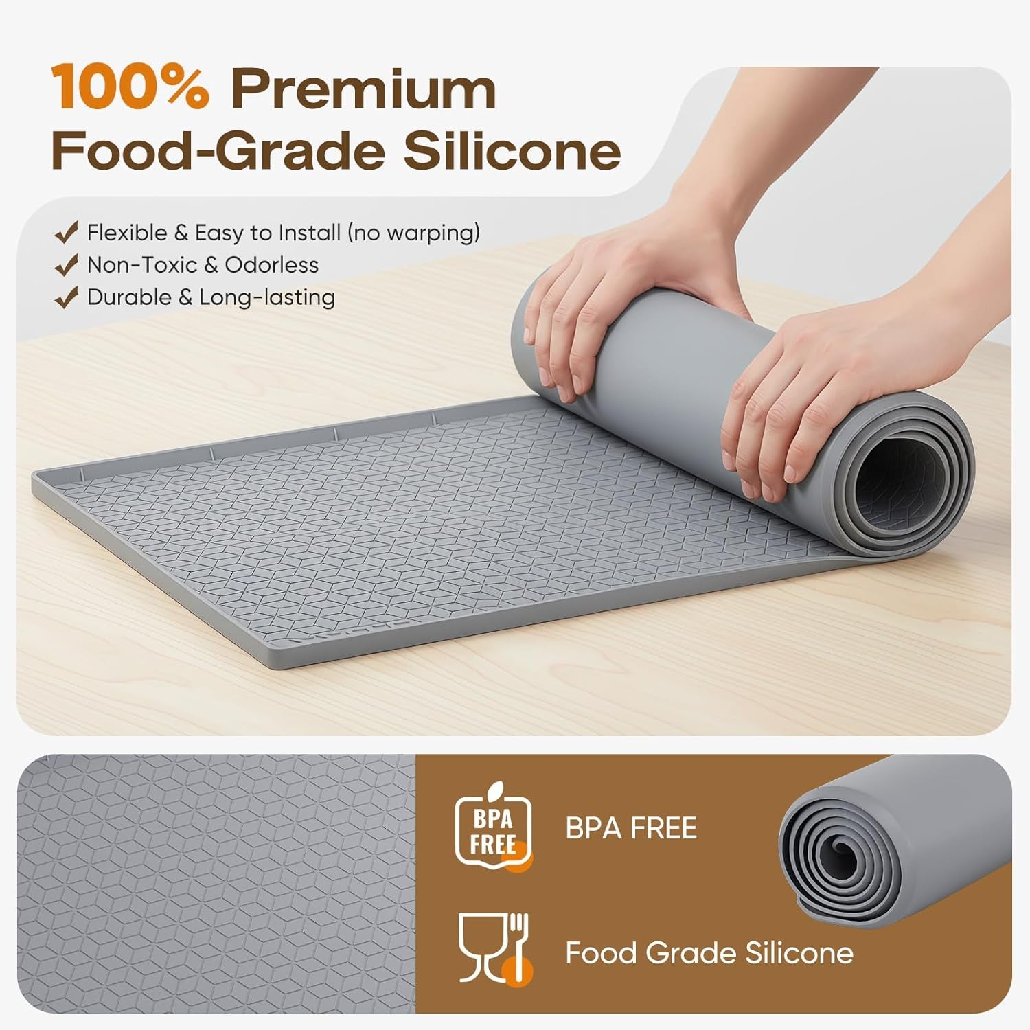 Waterproof under Sink Mat, 34"X22", Drip Tray Shelf Liner, Grey | Silicone, Cabinet Protector, Home Organizer, for Kitchen, Bathroom, Multipurpose, Easy Clean, Leak Proof, Organizes Cabinets