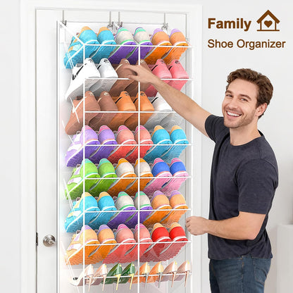 20-30 Pairs over the Door Shoe Organizer, Transparent PVC Hanging Shoe Rack for Closet, 10-Tier Door Shoes Storage, Crystal-Clear Visibility Fit All the Family'S Sneakers, Boots, Heels, White Frame