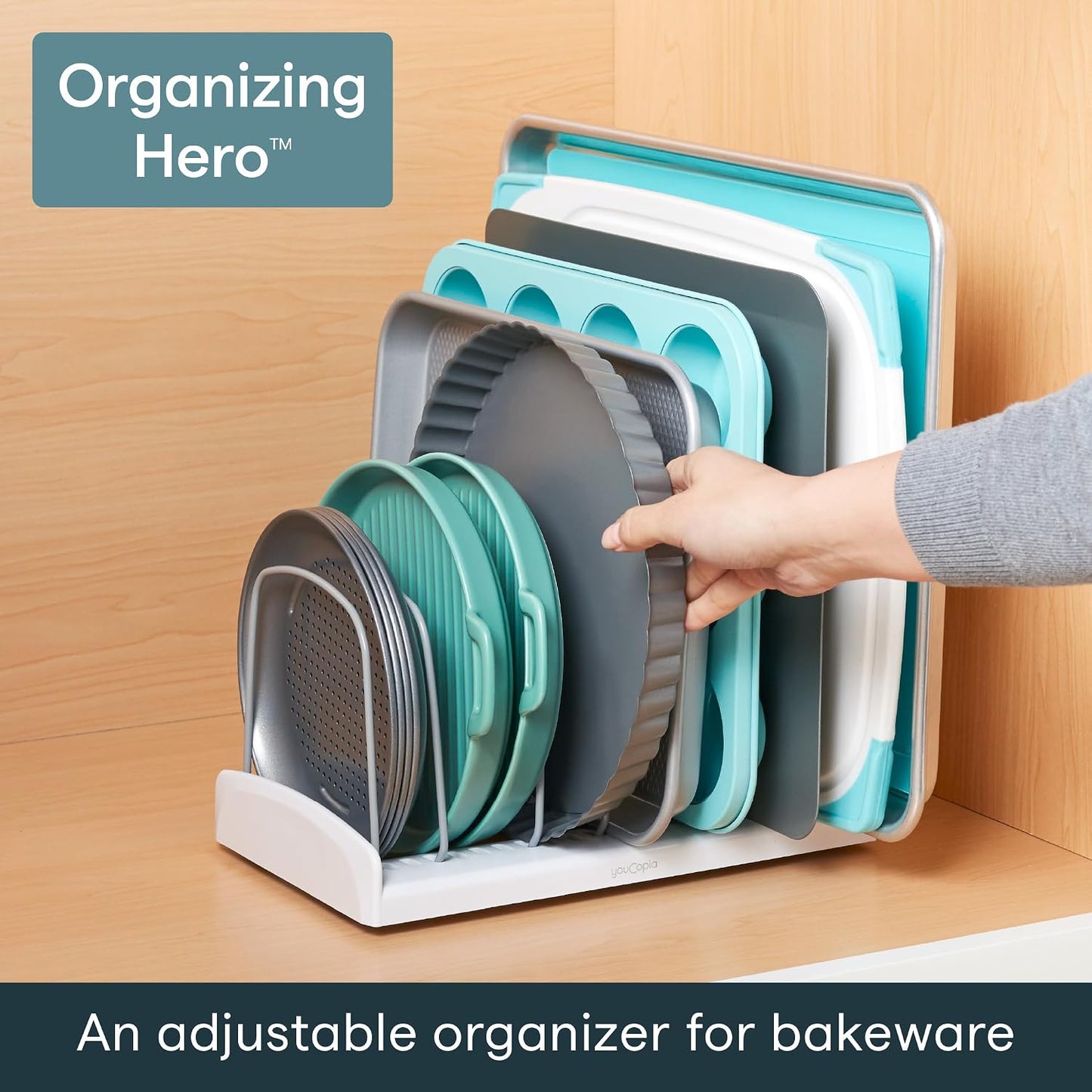 Storemore Bakeware Rack, Adjustable Dividers, Baking Pan Organizer