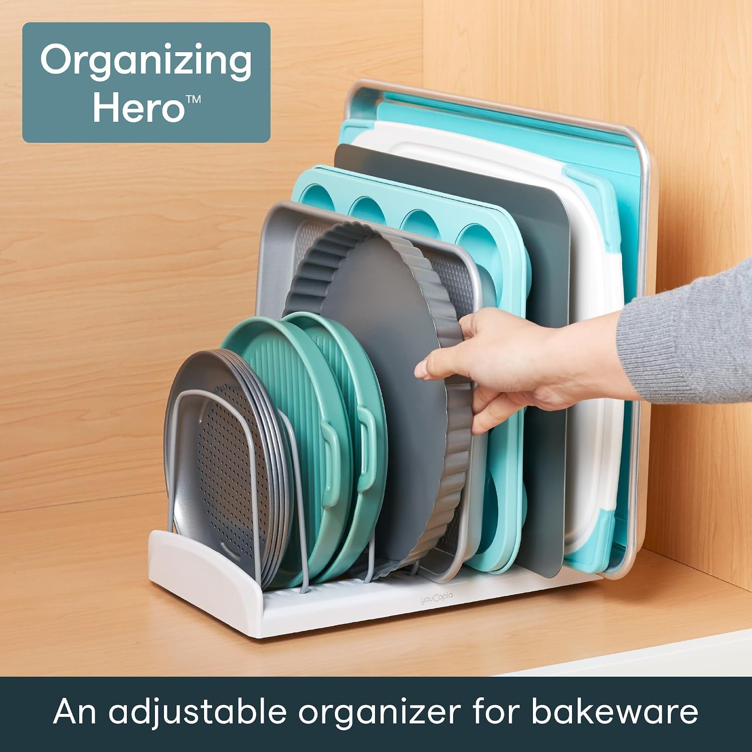 Storemore Bakeware Rack, Adjustable Dividers, Baking Pan Organizer