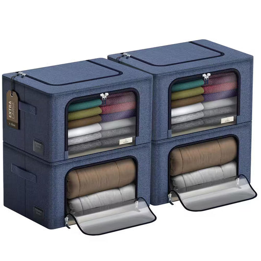 Jumbo Storage Bins, Organizers with Frame, Handles, and Window, Blue 24 In. X 14 In. Polyester Decorative Box Set of 4