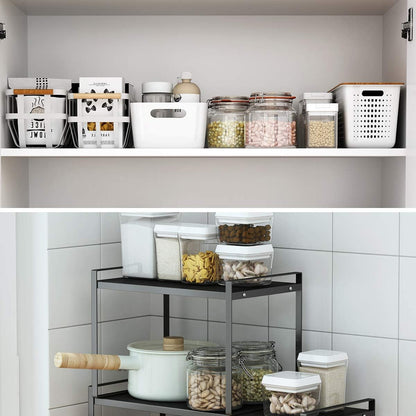Countertop Organizer, Cupboard Stand Spice Rack, 13" Cabinet Pantry Shelf, Organization and Storage for Kitchen Bathroom, Metal Plate Black